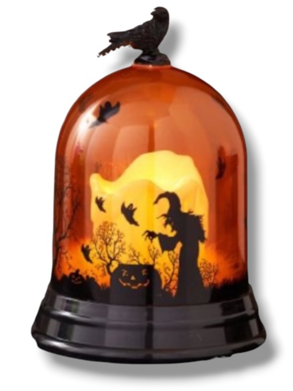 Halloween Flickering Light Cloche Witch Crow Flickering Candle Lampshade Decor
